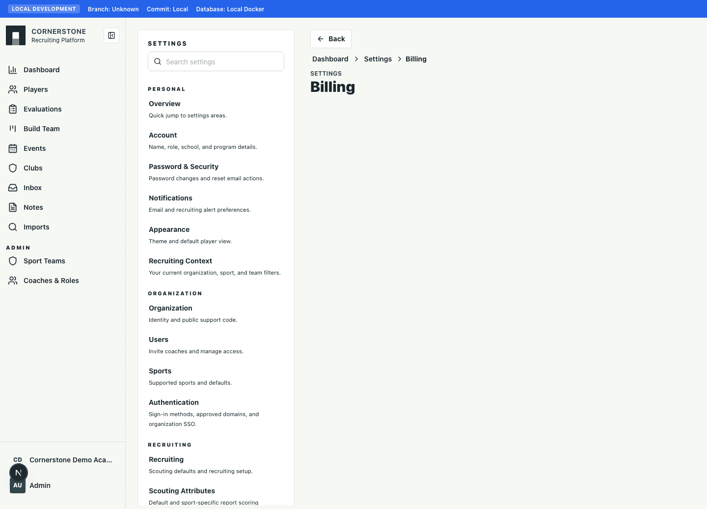 Billing screenshot