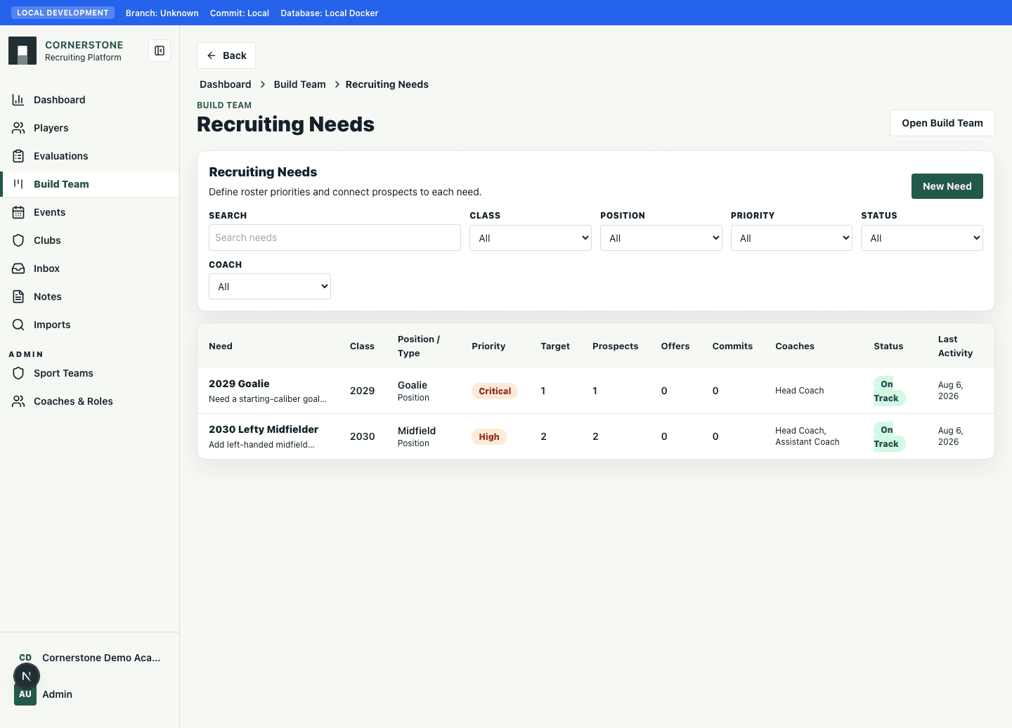 Recruiting needs screenshot