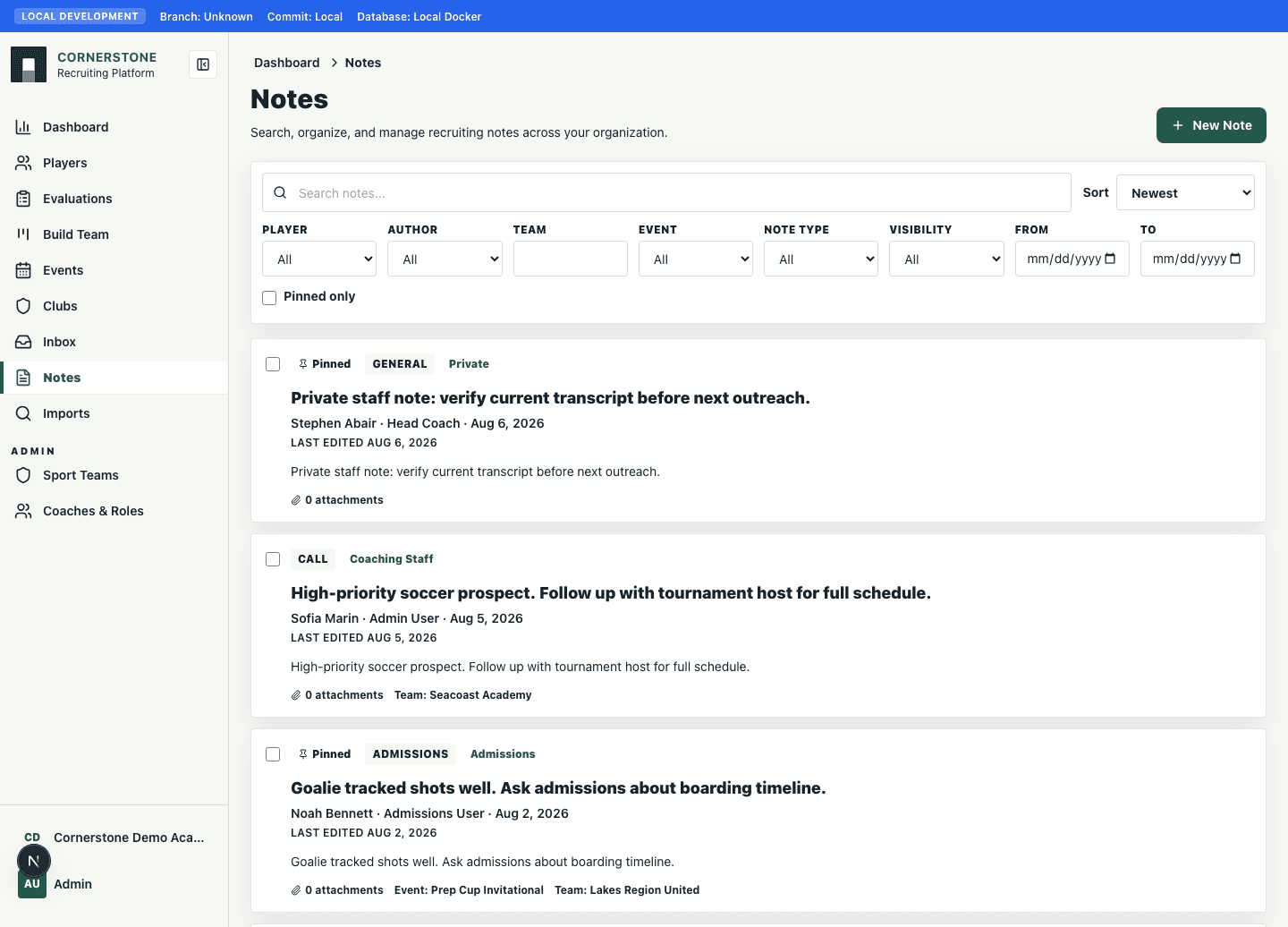 Notes hub screenshot